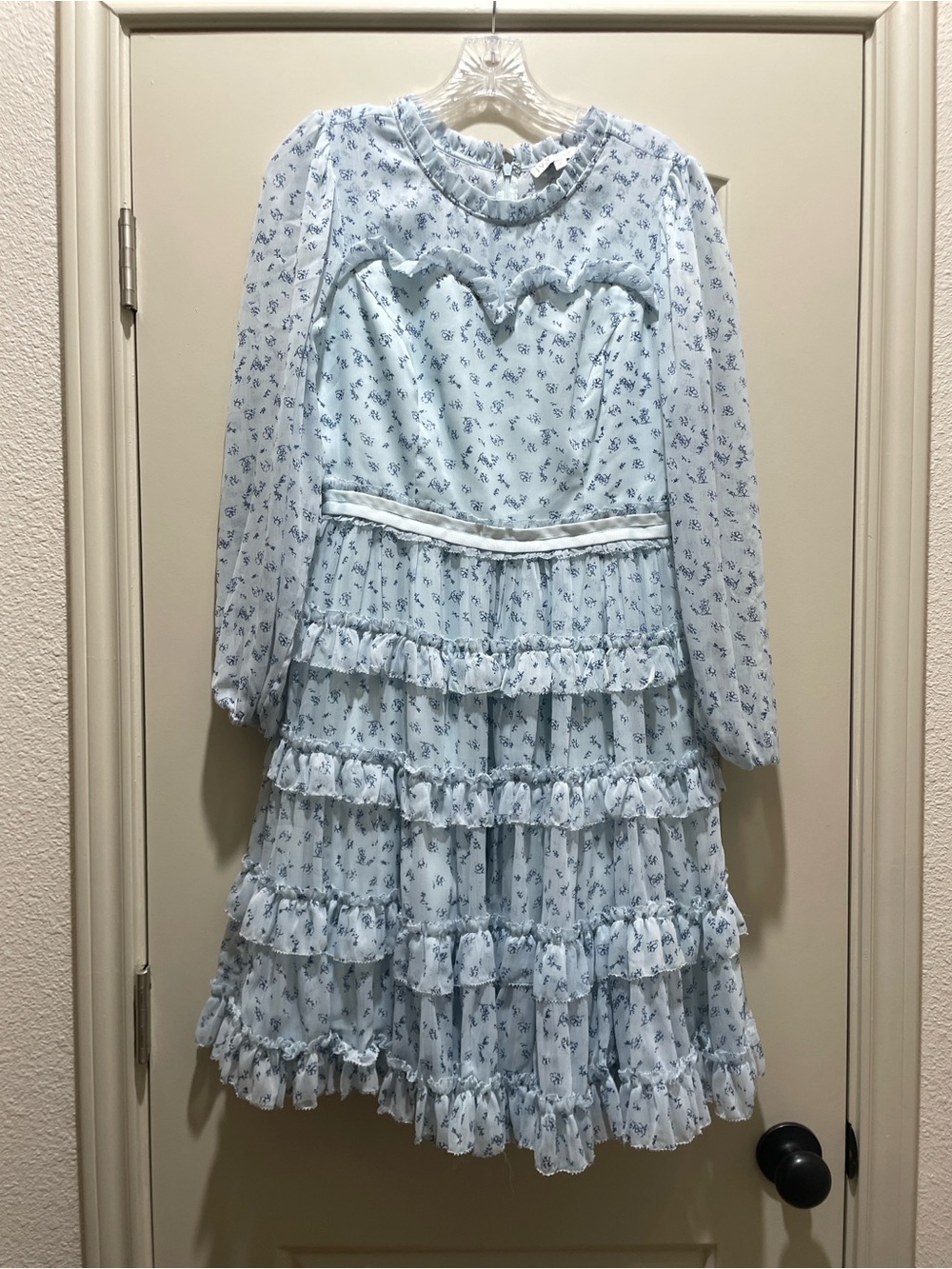 Ivy City Co Samantha, Light Blue Floral Ruffle Long Sleeve Dress